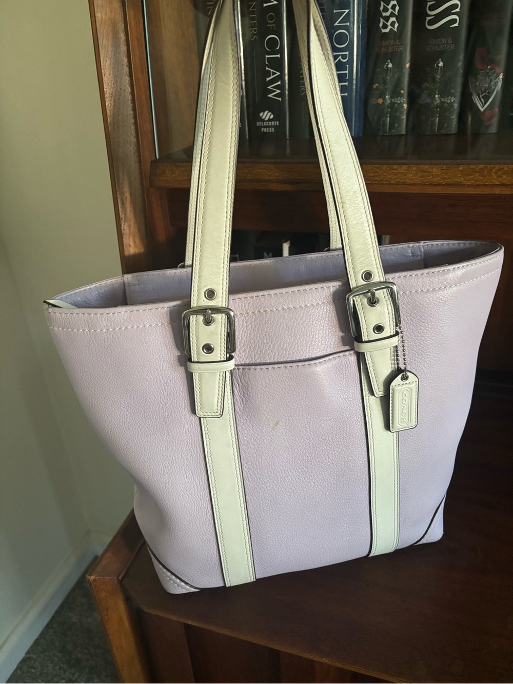 Vintage Coach Hampton Lavender Leather Tote with Ivory Straps 2006